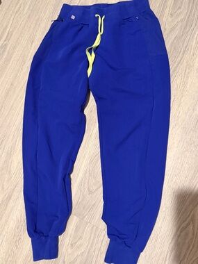 Figs Royal Blue Jogger Pants with Neon Yellow Drawstring